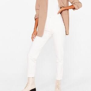 Nasty Gal Redial Slim High Waisted Mom Jeans White Size 8 Large New